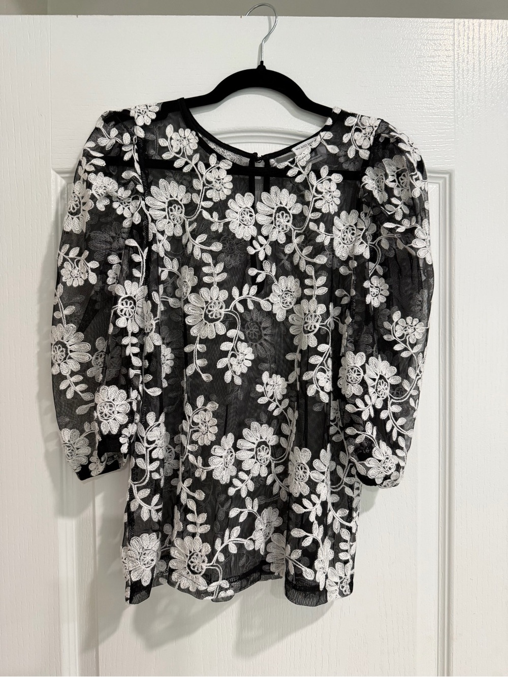 Black Floral Sheer Lace 3/4 Sleeve Top